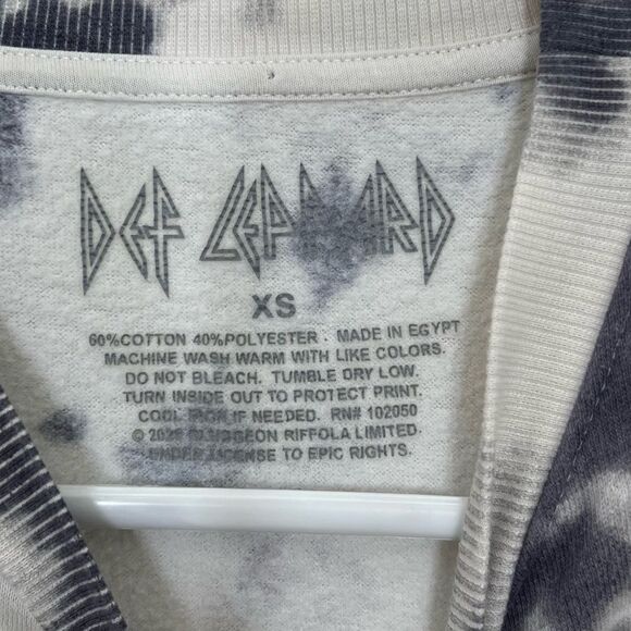 Def Leppard Tie Dyed Crewneck Sweatshirt White Grey Yellow Leopard Band Tee XS - Picture 3 of 10